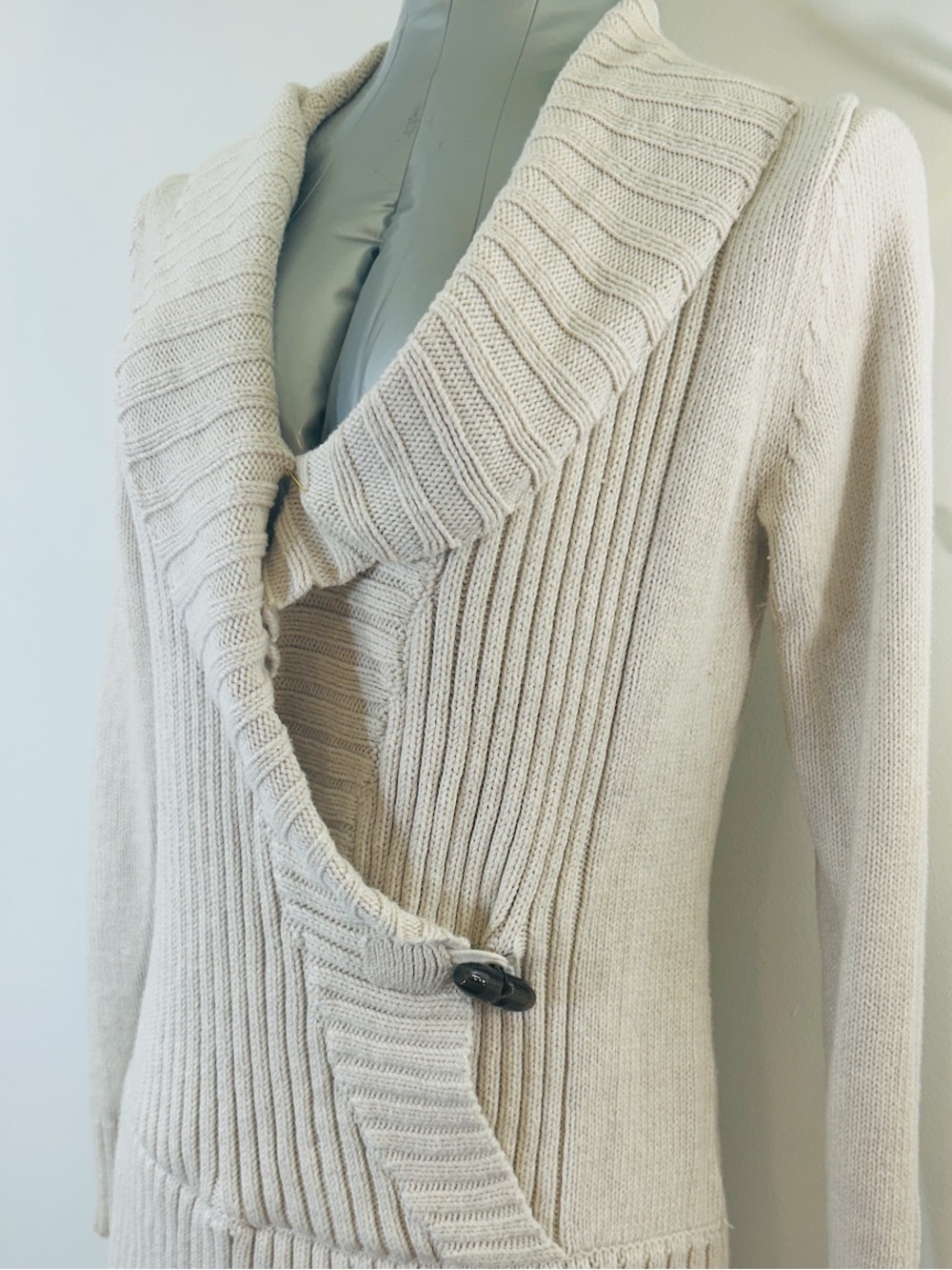 Cozy Cream Ribbed Shawl Collar Sweater